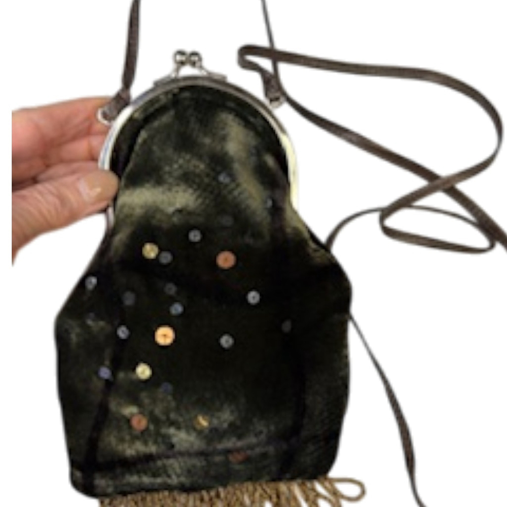 TONY GRAHAM Deep Green Velvet Sequin Mini Pouch Evening Bag